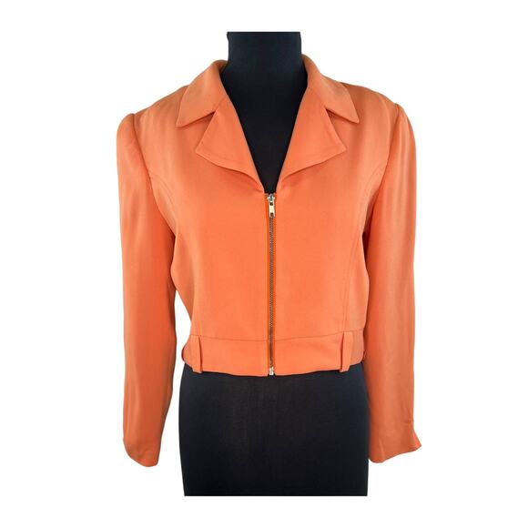 VINTAGE BANU Paris Orange Long Sleeve Oversize Collar Zip Front Jacket Size 10 - Picture 1 of 8